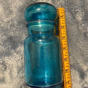 Vintage Belgium Glass Blue Jar bubble lid /apothecary
